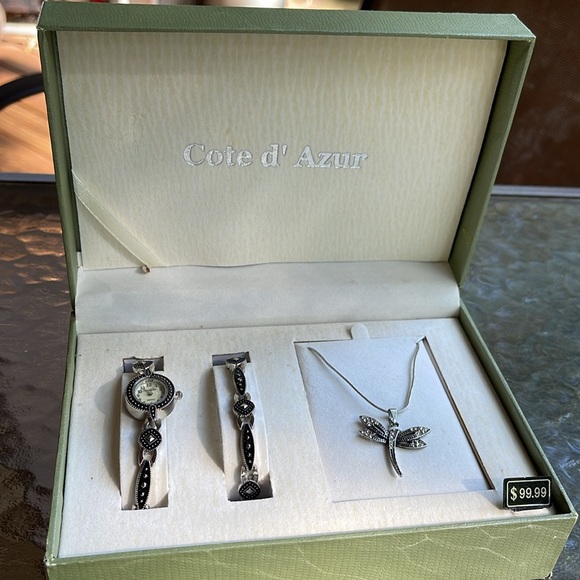 Vintage Cote d’ Azure Silver Plated Dragonfly Necklace, Bracelet, Watch Set - Picture 1 of 16